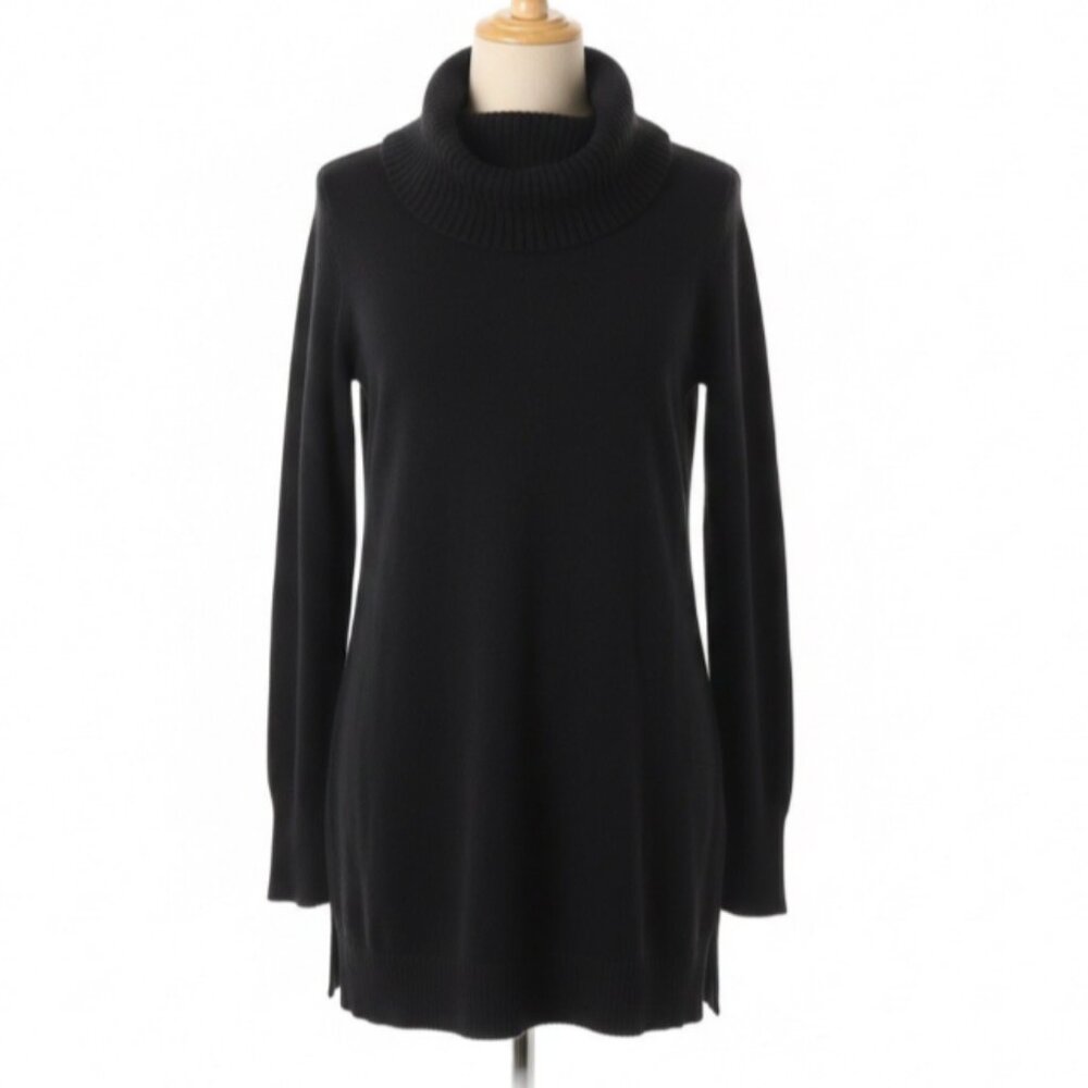 H by Halston Sweater Women Medium Black Cowl Neck Long Sleeve Tunic Ribbed‎ Knit